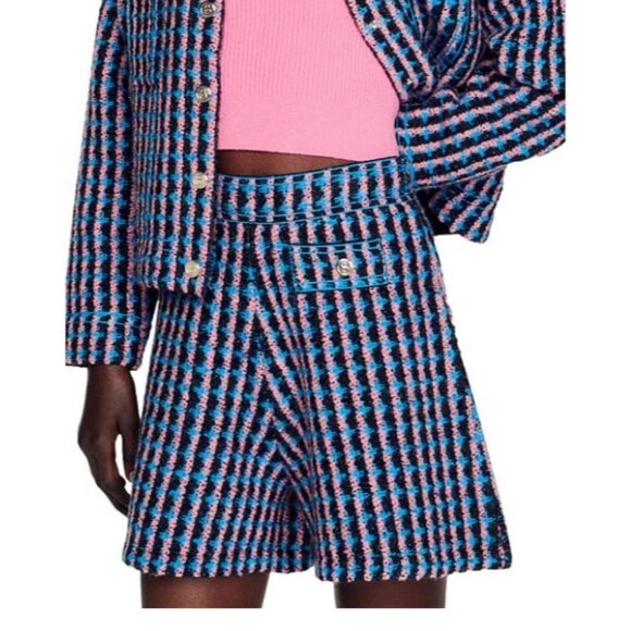 New Sandro $295 Gilo Plaid Tweed Shorts Sz 42 XL - Picture 1 of 9